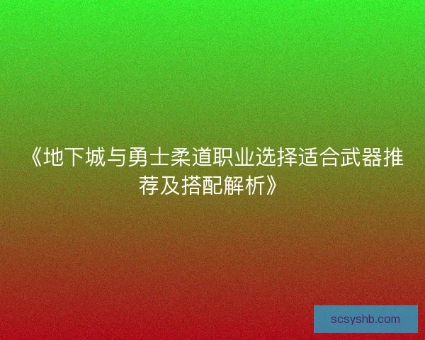 《地下城与勇士柔道职业选择适合武器推荐及搭配解析》