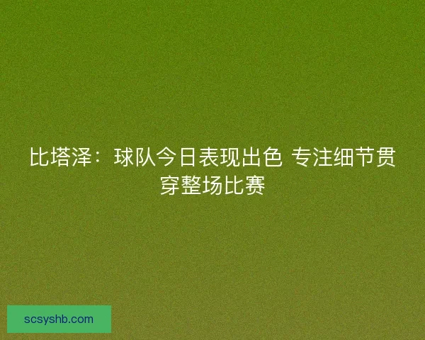 比塔泽：球队今日表现出色 专注细节贯穿整场比赛